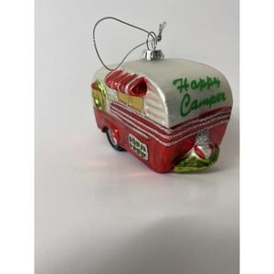 Robert Stanley Happy Camper Travel Trailer RV Blown Glass Christmas Ornament